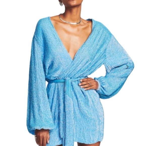 Retrofete Sky Blue Sequin Wrap Dress - Picture 1 of 9